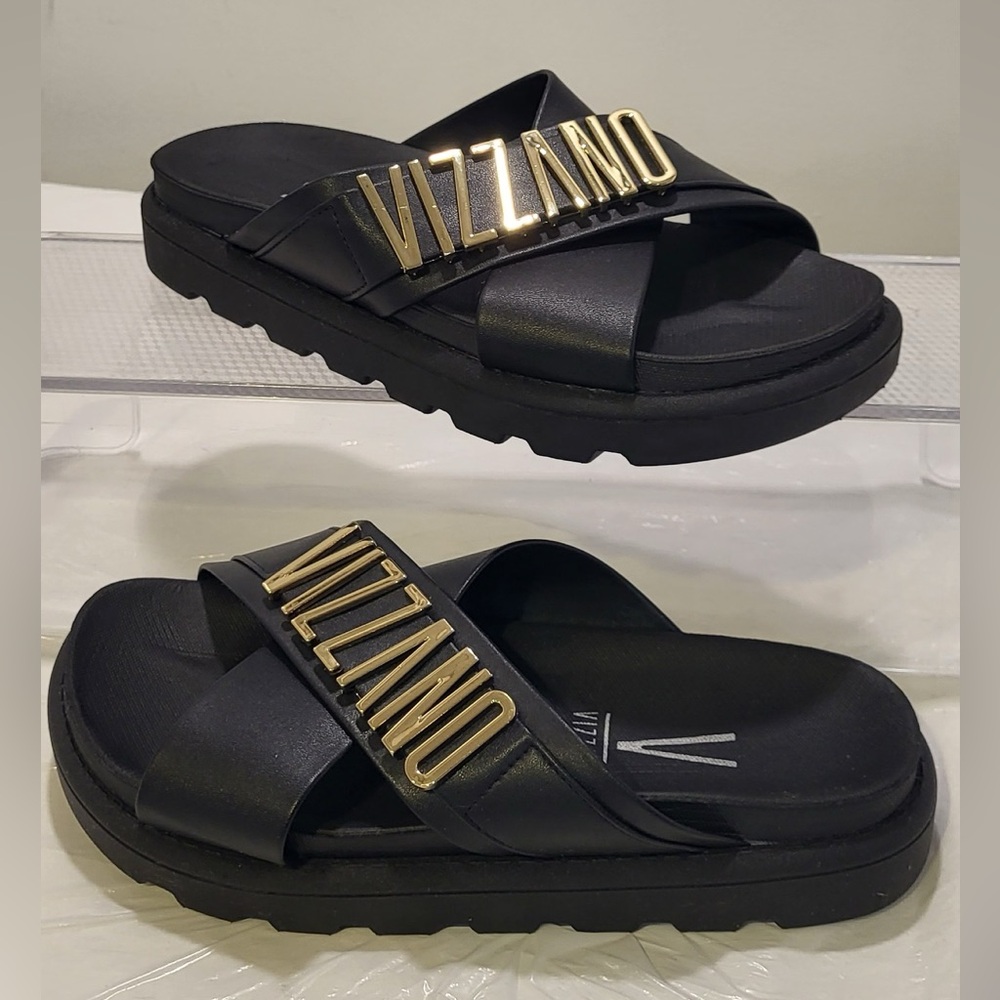 🌞Price drop..VIZZANO women's black leather slide sandals